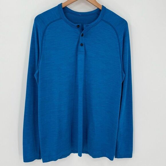 Lululemon Metal Vent Tech Long Sleeve Henley Shirt Blue Men Large M3D54S - Picture 1 of 6